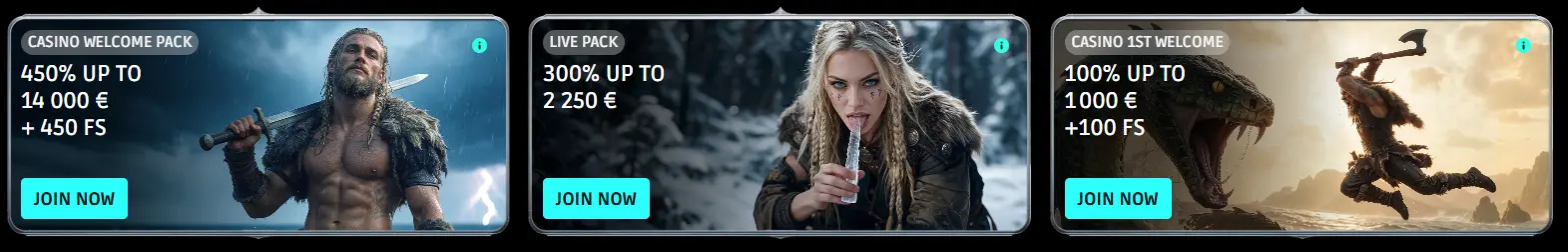 Norse Mania Casino — Casino Welcome Pack, Live Pack and Casino 1st Welcome bonuses
